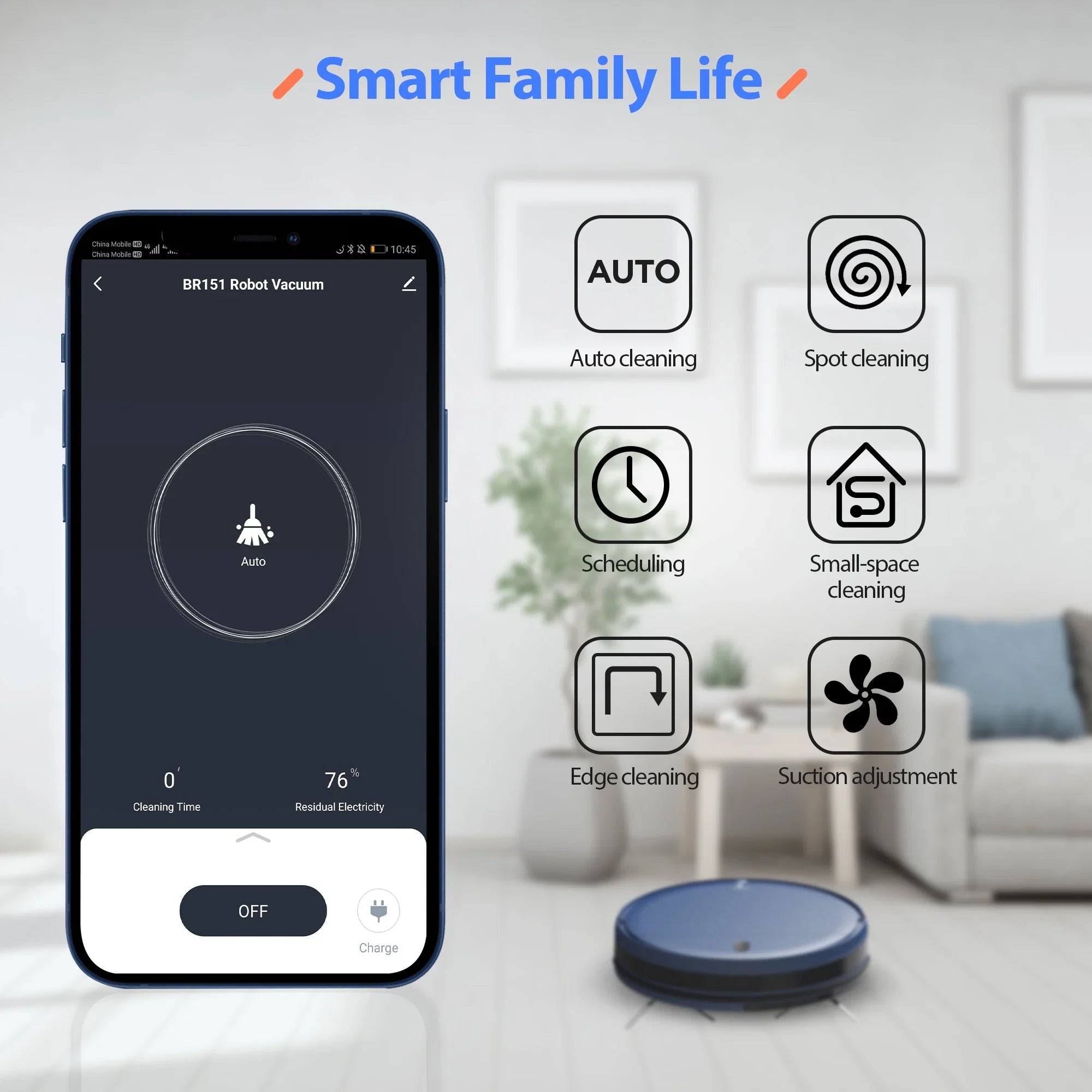 Robot Vacuum Cleaner 4500Pa Smart Home Sweeper Cleaning Machine